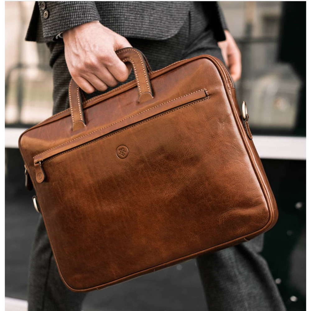 Maxwell Scott The Tutti Brown Leather Briefcase Document Bag Made In Italy - Picture 3 of 13
